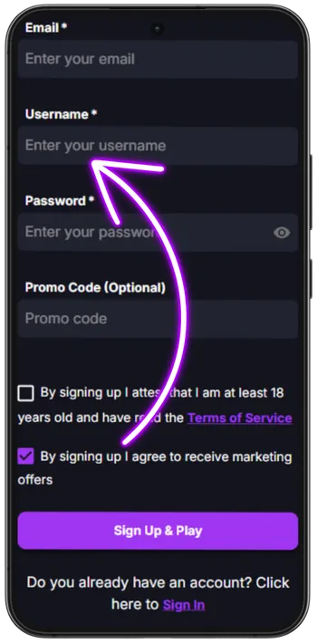 Coincasino Choose a username